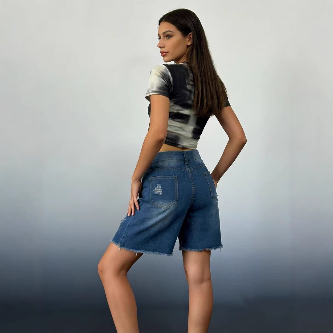 Damen modische Destroyed Denim-Shorts mit raffinierter Taillierung Echo Archiv