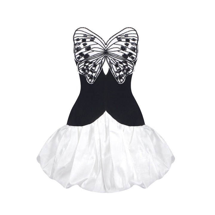 Damen Elegantes Cocktailkleid mit einzigartigem Schmetterlingsdesign und voluminösem Rock Echo Archiv
