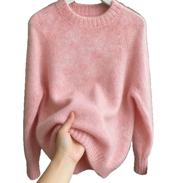 Damen Oversize Mohair‑Mix Rundhalspullover mit Raglanärmeln und geripptem Saum – Mavelle