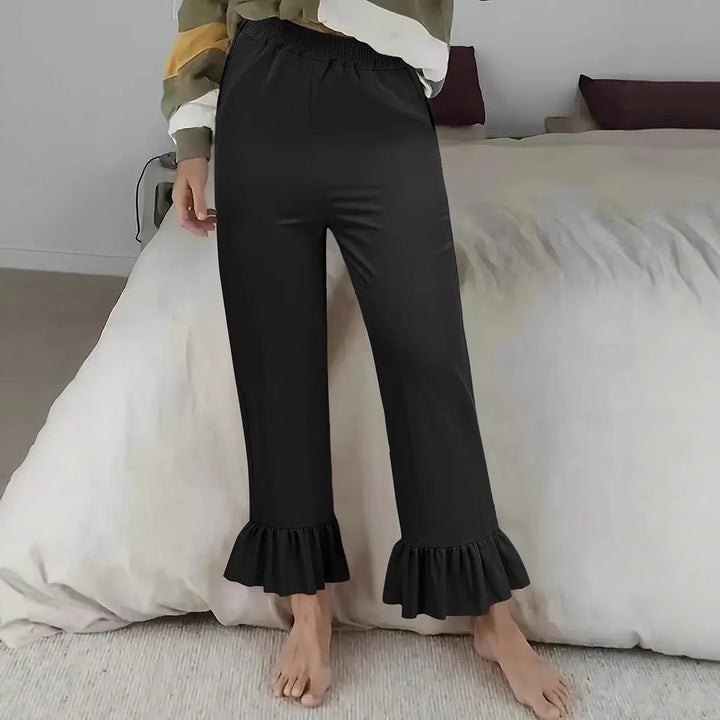 Damen Locker geschnittene Lounge‑Hose aus Jersey mit elastischem Bund und Volant‑Saum – Avélisse