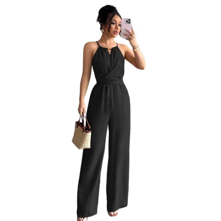 Damen Ärmelloser Neckholder-Jumpsuit mit Wickeloberteil und weitem Bein Echo Archiv