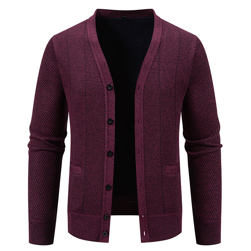 Herren Strukturierter Feinstrick-Cardigan mit Chevron‑Muster, V‑Ausschnitt und Eingrifftaschen Echo Archiv