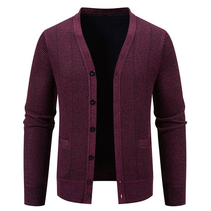 Herren Strukturierter Feinstrick-Cardigan mit Chevron‑Muster, V‑Ausschnitt und Eingrifftaschen Echo Archiv