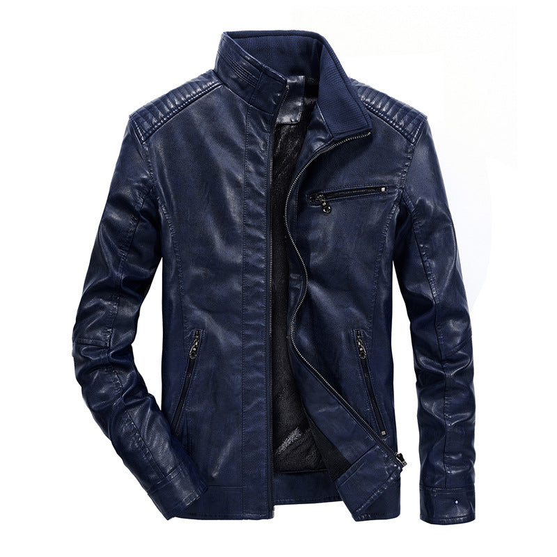 Herren schmal geschnittenes Kunstleder-Blouson mit hochschließendem Stehkragen und Schultersteppung Echoarchiv