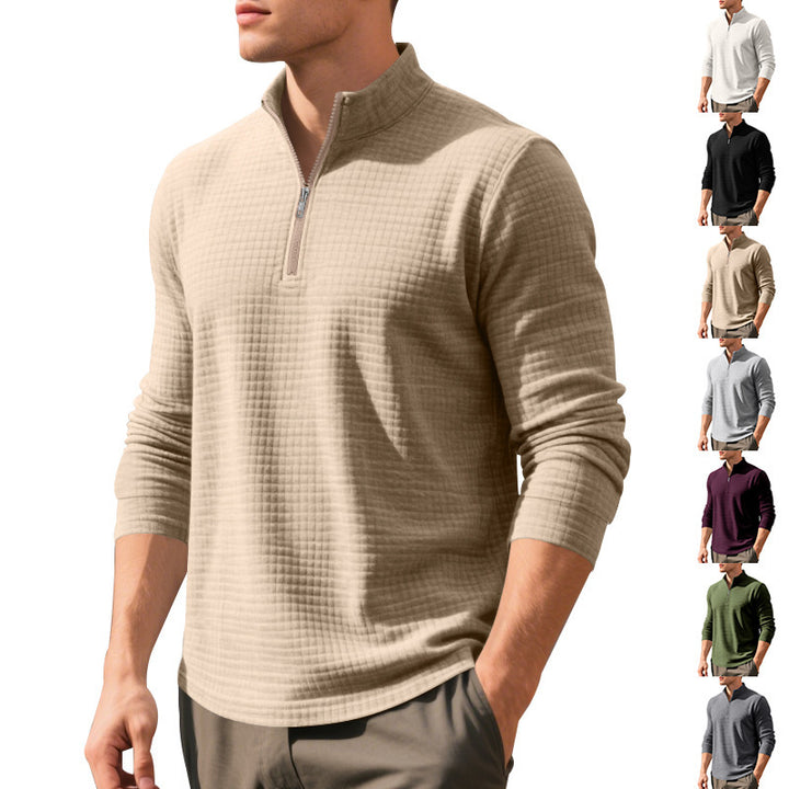 Herren Stepp-Quarter-Zip-Pullover mit Karomuster und Stehkragen Echoarchiv