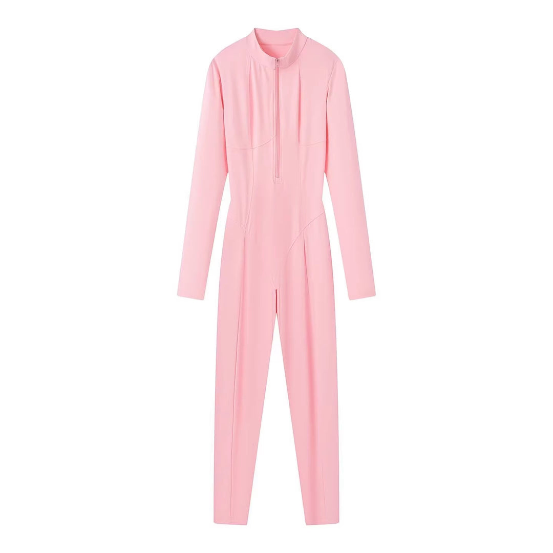 Damen Slim-Fit einteiliger Catsuit mit Reißverschluss und hohem Kragen Echo Archiv