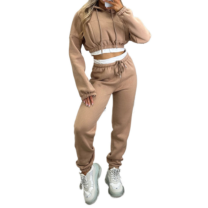 Damen Kurzschnitt-Kapuzenpullover und Hochtaillierte Jogginghose Set – Avérine