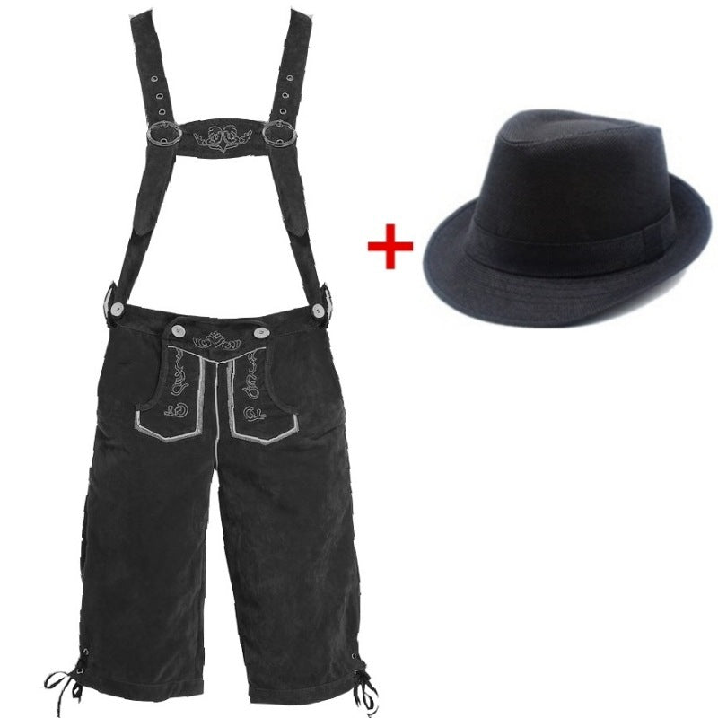 Herren nan traditionelle Trachtenlederhose mit verstellbaren Trägern und Trachtenhut Echo Archiv