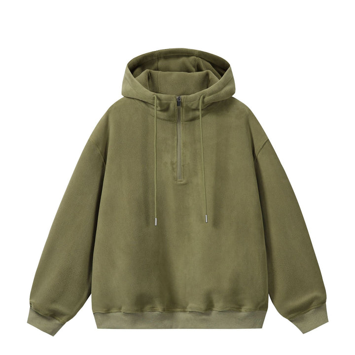 Unisex Oversize Fleece-Halbzip-Kapuzenpullover mit Kordelzug und Rippbündchen Echoarchiv
