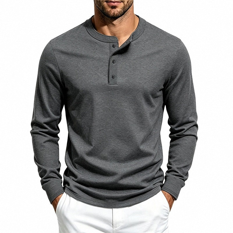 Herren Slim-Fit Thermo-Longsleeve mit 3-Knopf-Henley-Ausschnitt Echoarchiv