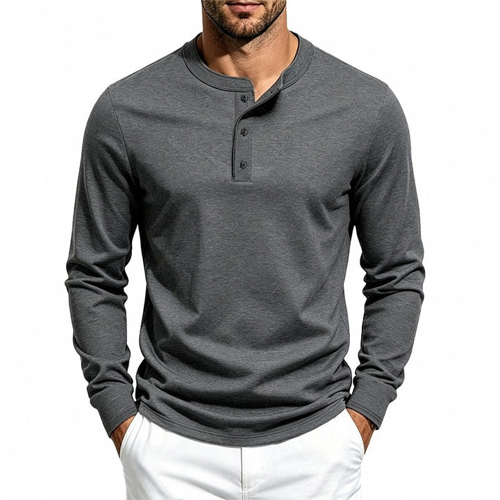 Herren Slim-Fit Thermo-Longsleeve mit 3-Knopf-Henley-Ausschnitt Echoarchiv