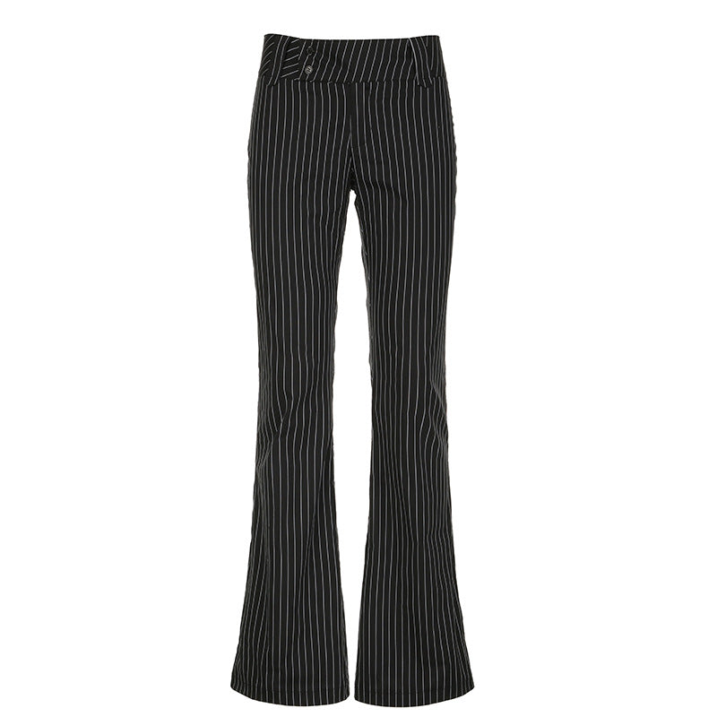 Damen nan Loungehose mit hohem Umschlagbund weitem Bein und feinem Streifenmuster Echo Archiv
