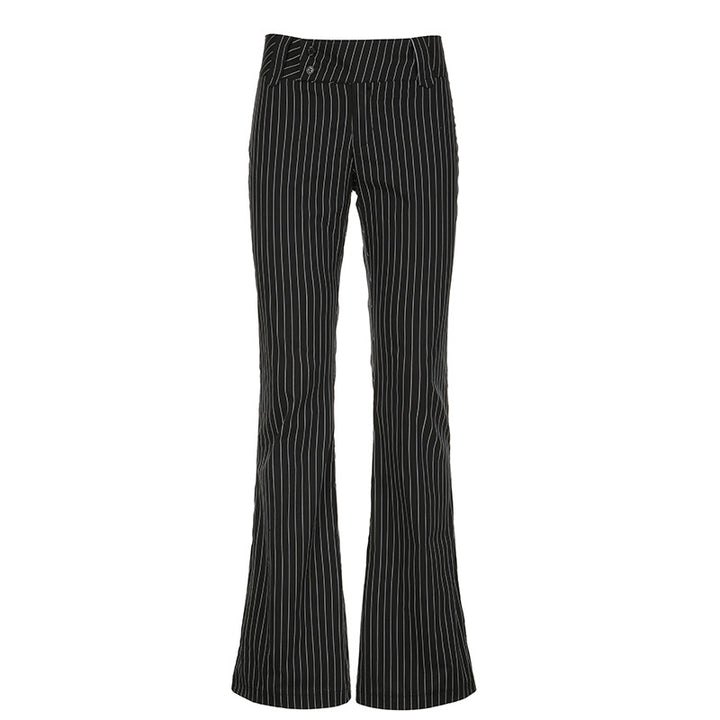 Damen nan Loungehose mit hohem Umschlagbund weitem Bein und feinem Streifenmuster Echo Archiv