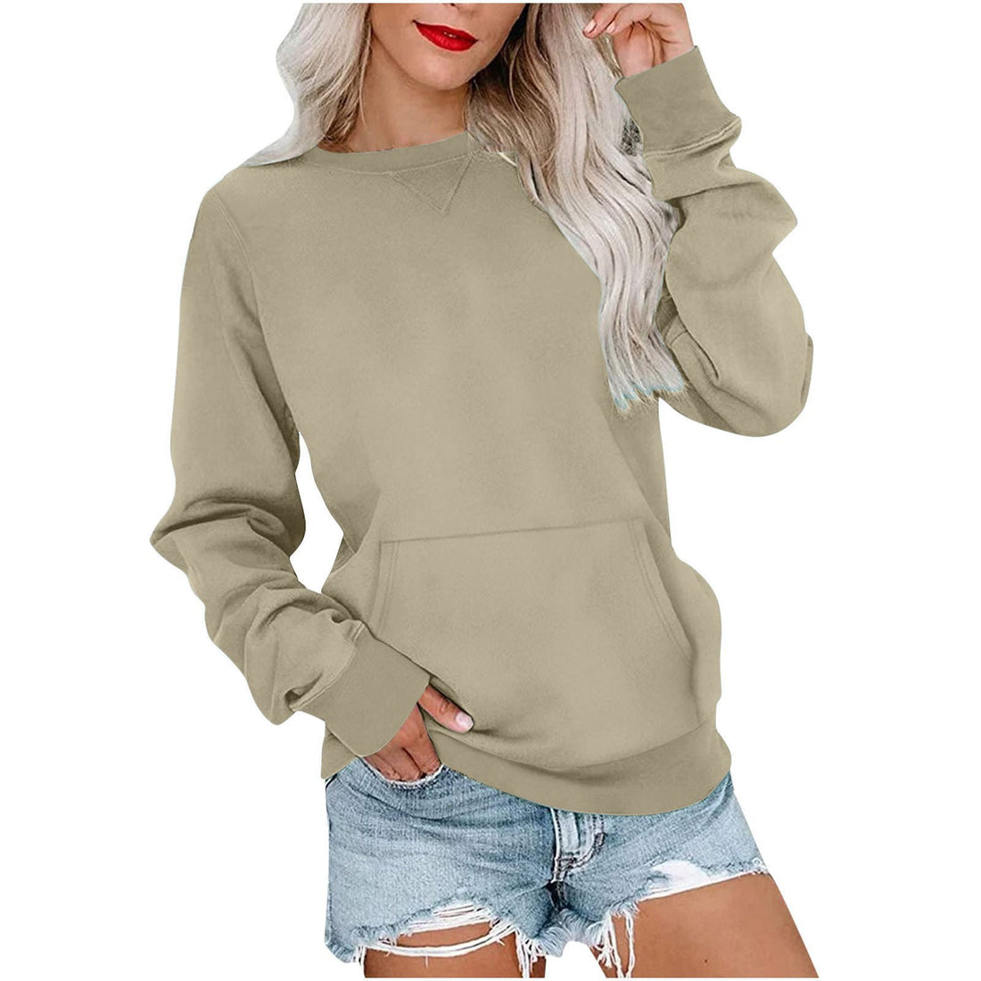 Damen Lockeres Sweatshirt mit Rundhalsausschnitt und Kängurutasche Echo Archiv