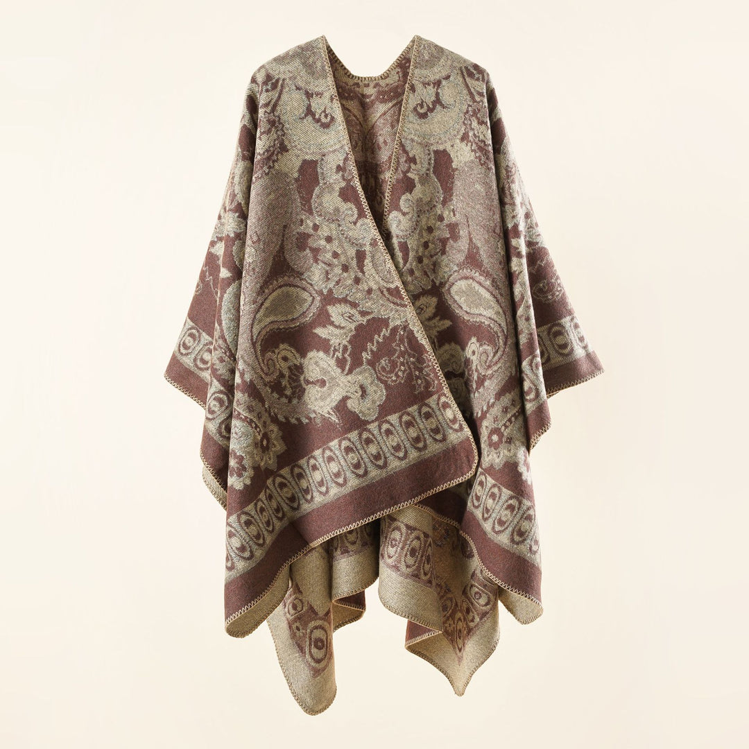 Damen Jacquard-gewebte Oversize-Ruana mit Ornamentik und offenem Kimono-Fall Echo Archiv