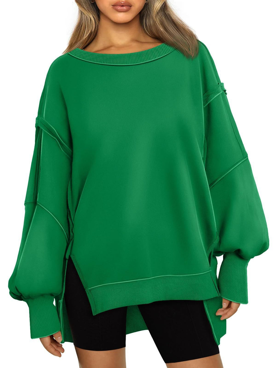 Damen Weiches Longline-Sweatshirt mit Ballonärmeln, seitlichen Schlitzen und geripptem Saum Echo Archiv
