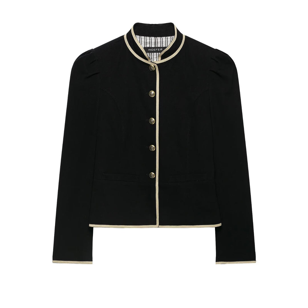 Damen Cropped Kurzblazer mit Stehkragen, Zierpaspel und Medaillonknöpfen Echoarchiv