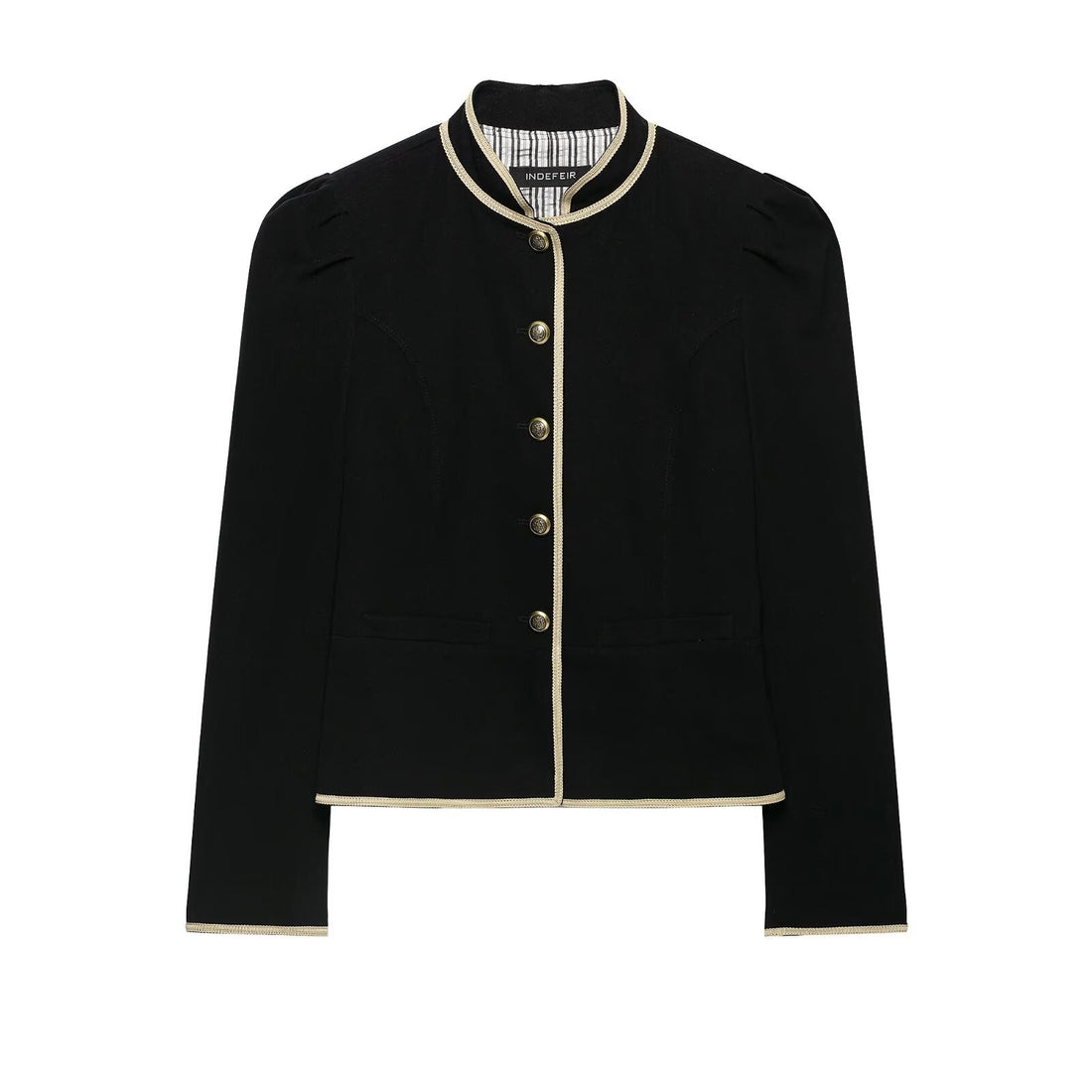 Damen Cropped Kurzblazer mit Stehkragen, Zierpaspel und Medaillonknöpfen Echoarchiv