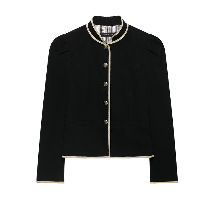 Damen Cropped Kurzblazer mit Stehkragen, Zierpaspel und Medaillonknöpfen Echoarchiv