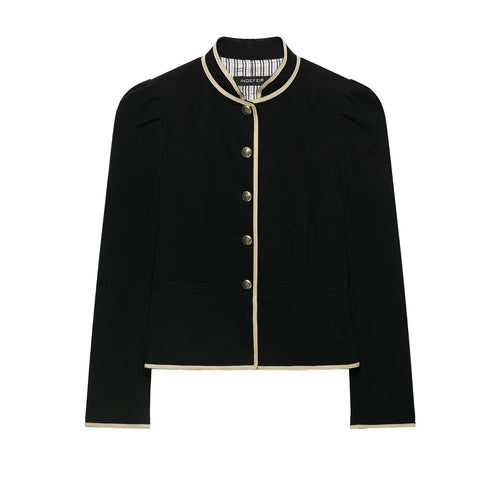 Damen Cropped Kurzblazer mit Stehkragen, Zierpaspel und Medaillonknöpfen Echoarchiv