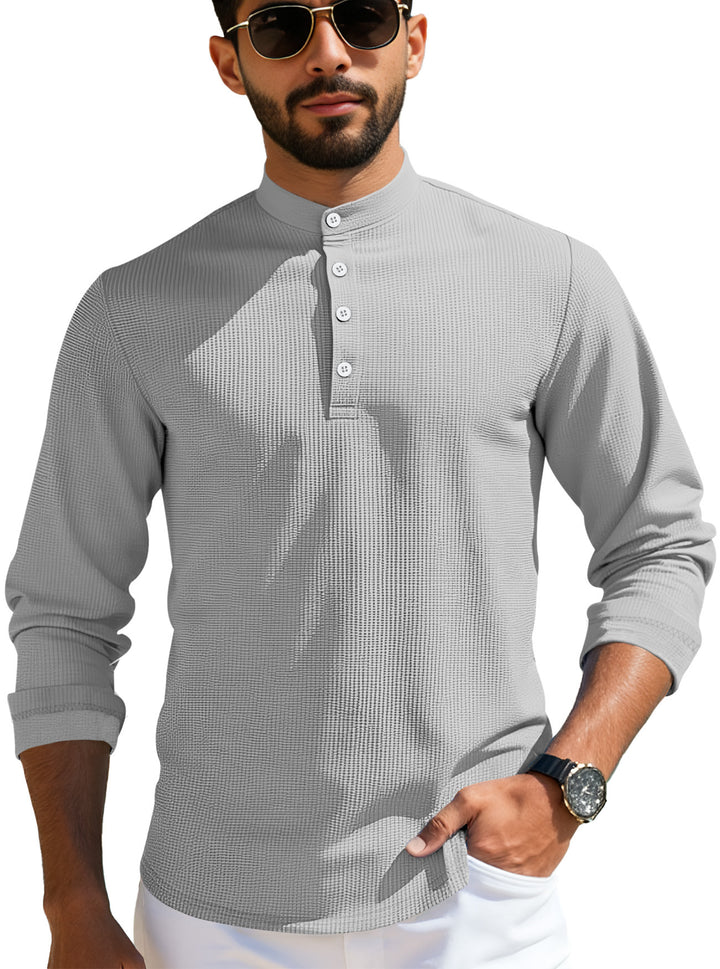 Herren Langearmshirt mit strukturiertem Design und Knopfleiste Echoarchiv