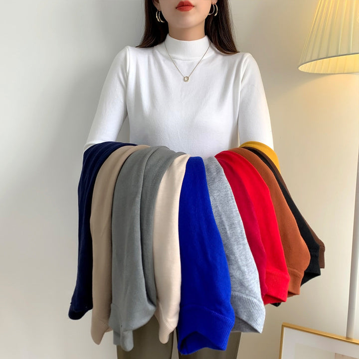 Damen Feiner Langarm-Feinstrickpullover mit schmalem Stehkragen und gerippten Bündchen Echoarchiv