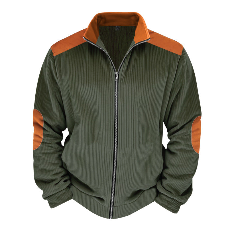 Herren Sportliche Zip-Jacke mit Rippenstruktur und Kontrastärmel Echoarchiv