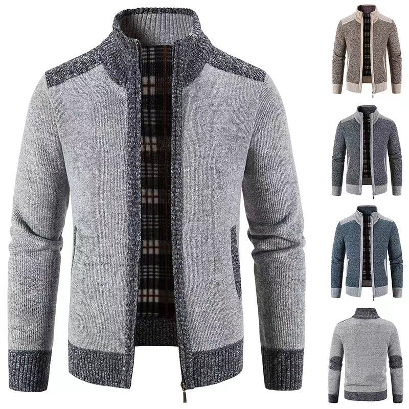 Herren nan gefütterte Reißverschluss-Strickjacke mit Stehkragen, wärmender Karofleece-Innenseite und gerippten Bündchen Echo Archiv
