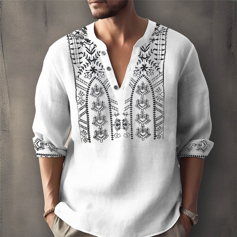 Herren Leinenhemd mit traditionellem Handstickdesign Echoarchiv