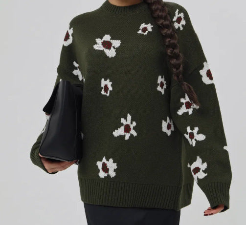 Damen Modischer Pullover mit floralen Mustern – Mavelle