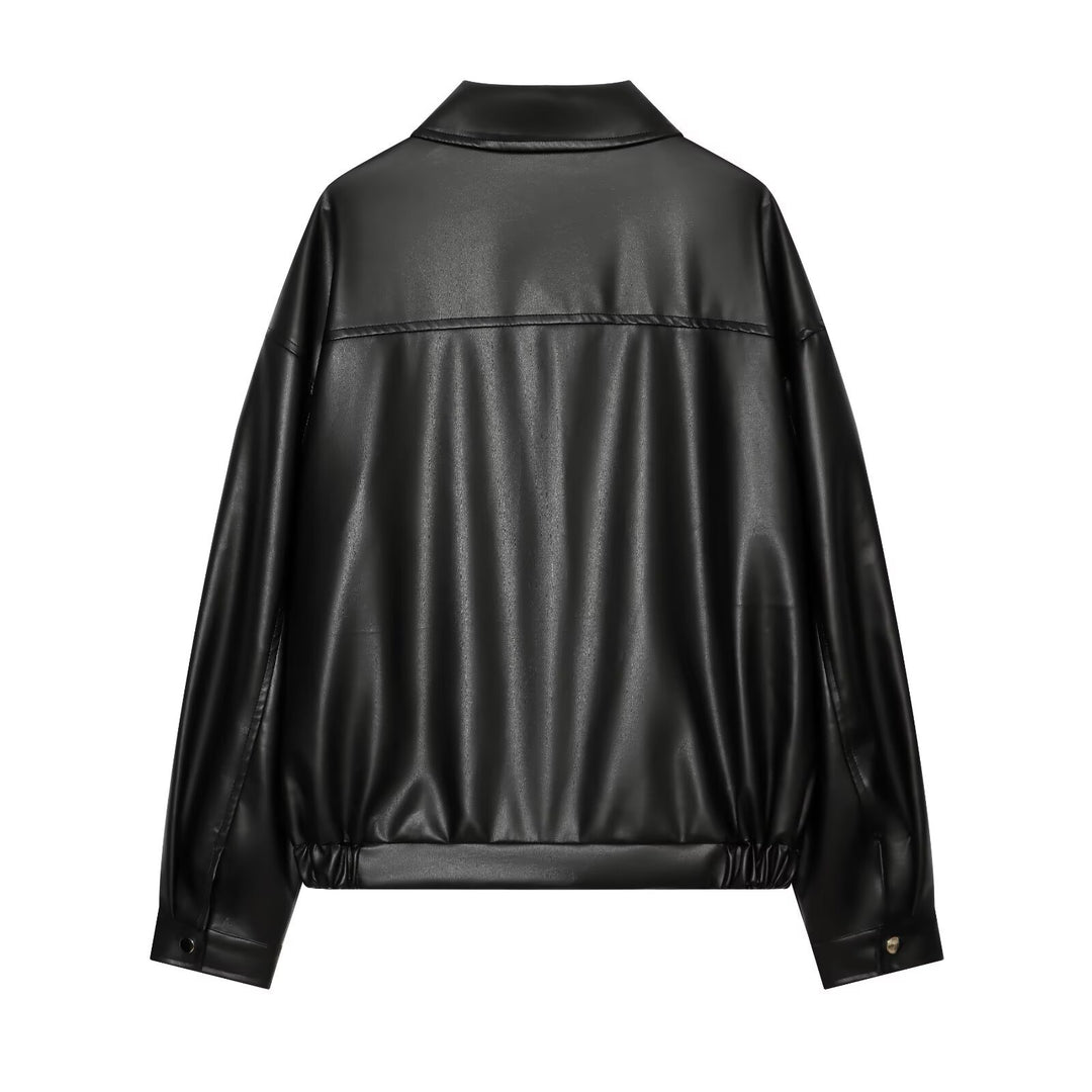 Damen Oversize Kunstleder-Bomberjacke mit Reißverschluss und elastischem Saum Echo Archiv