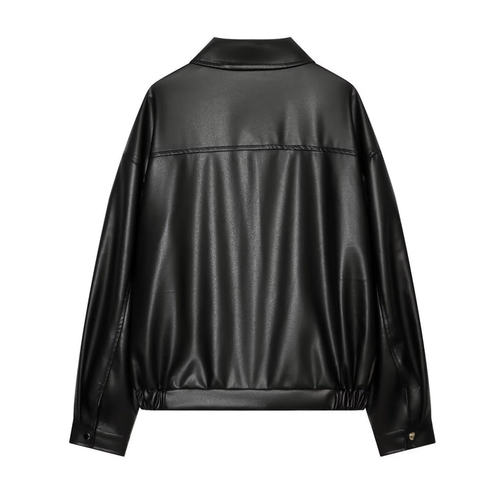 Damen Oversize Kunstleder-Bomberjacke mit Reißverschluss und elastischem Saum Echo Archiv