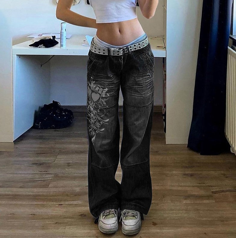 Damen weite Jeans mit einzigartigem grafischen Design Echo Archiv