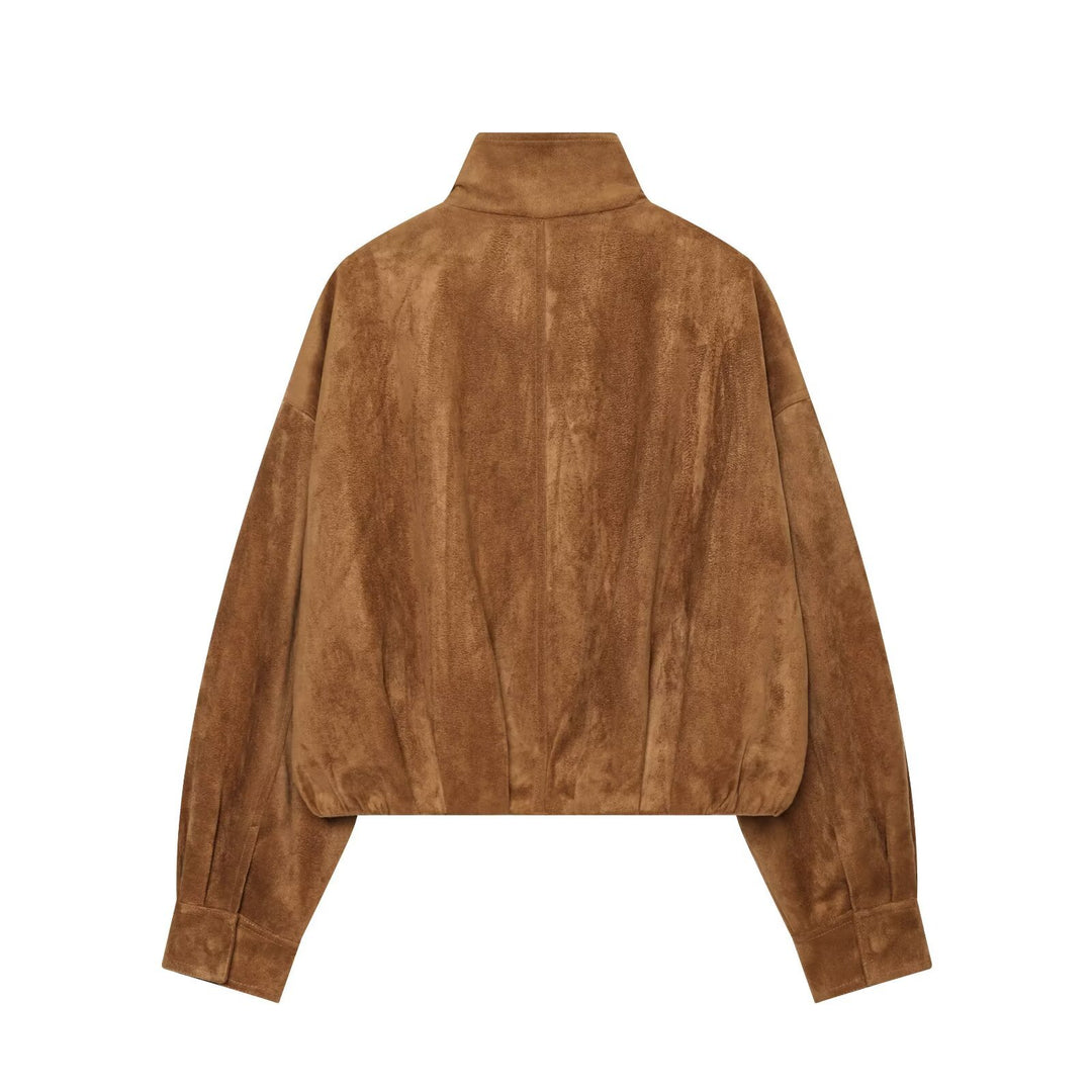 Damen Kurz geschnittene Oversize-Suede-Blousonjacke mit Stehkragen Echo Archiv