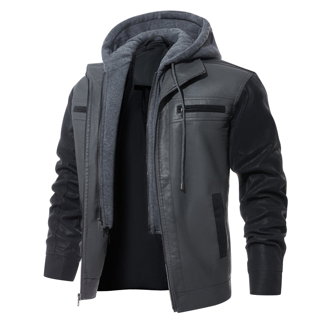 Herren modische Kunstlederjacke mit abnehmbarer Kapuze Echoarchiv