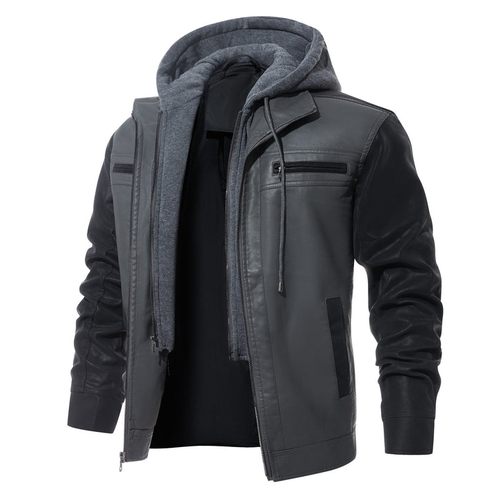 Herren modische Kunstlederjacke mit abnehmbarer Kapuze Echoarchiv