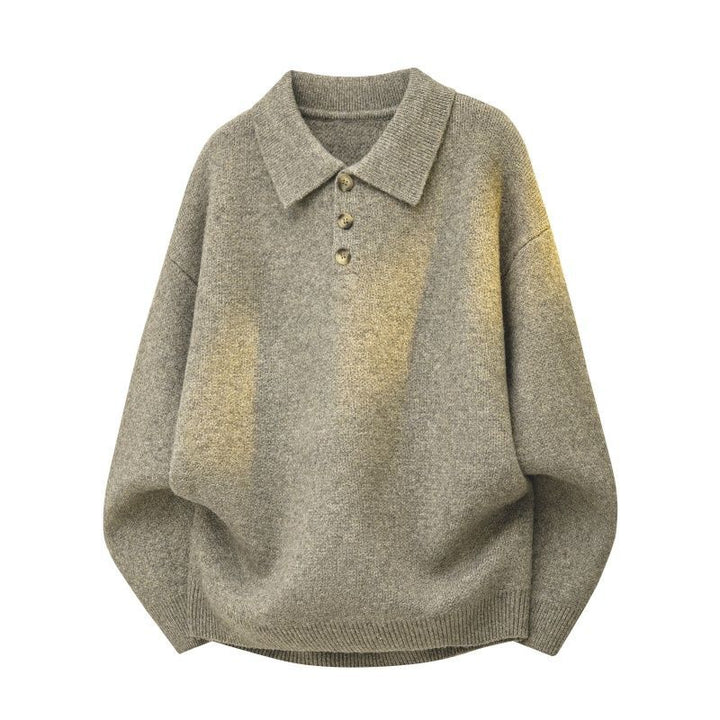 Damen Oversize Polokragen-Strickpullover mit Knopfleiste und geripptem Saum Echoarchiv
