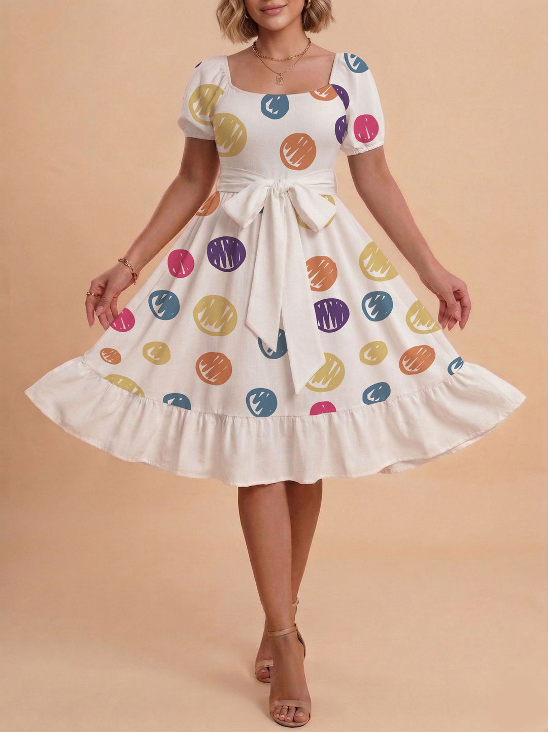 Damen Verspieltes Maxikleid mit Bärenmuster und taillierbarem Band Echo Archiv