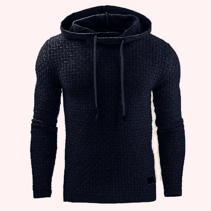Herren Strickpullover mit strukturierter Oberfläche und integrierter Kapuze Echoarchiv