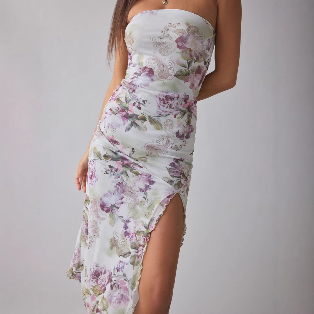 Damen Elegantes Bandeau-Kleid mit floralem Design und asymmetrischem Schnitt Echo Archiv