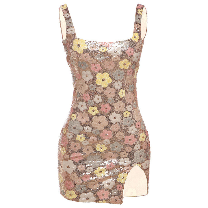 Damen Glitzerndes Minikleid mit floralem Design und seitlichem Schlitz Echo Archiv