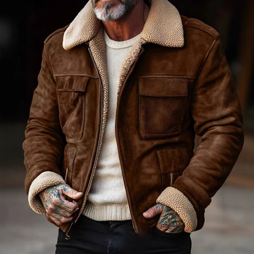 Herren stylischer Lederjacke mit warmem Futter Echoarchiv