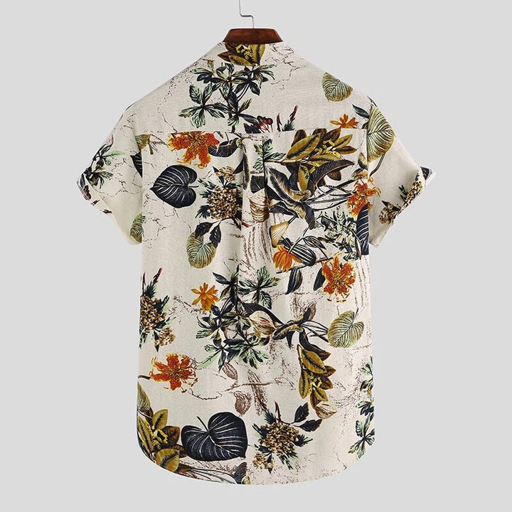 Herren Kurzarm-Henley-Hemd mit floralem Design und hochwertigem Baumwollmaterial Echoarchiv