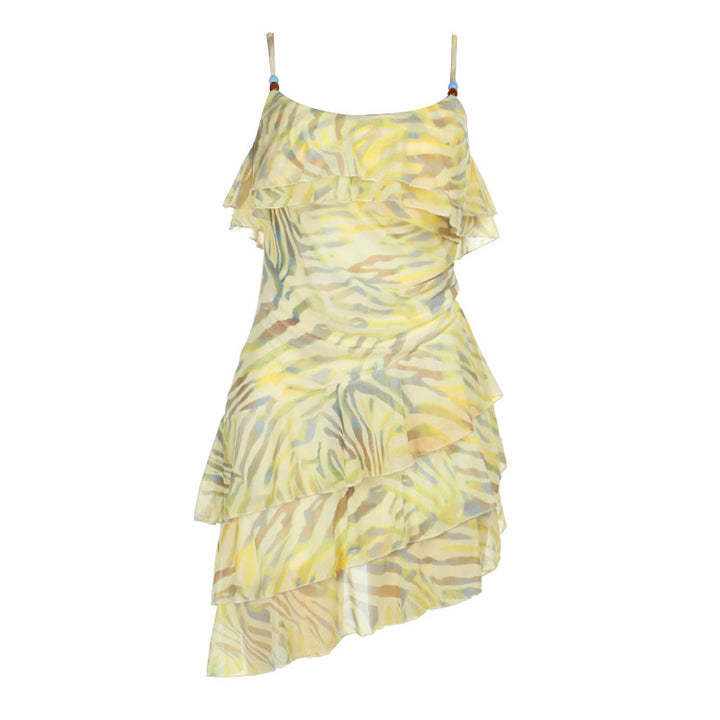 Damen Minikleid mit gestuftem Rüschendesign und trägerloser Silhouette Echo Archiv