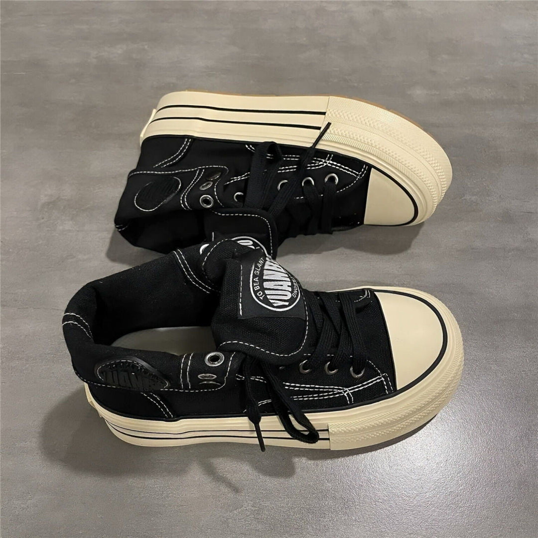 Damen High-Top Sneakers mit modischem Falten-Look und langlEcho Archiviger Gummisohle Echo Archiv