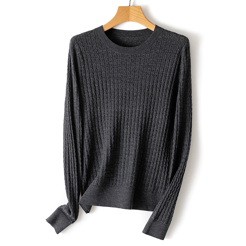 Damen Feiner Zopfstrick-Pullover mit Rundhalsausschnitt und gerippten Abschlüssen Echoarchiv
