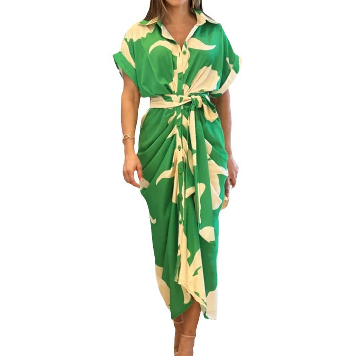 Damen nan Drapiertes Hemdmidikleid mit Taillenbindegürtel, seitlicher Drapage und Knopfleiste Echo Archiv