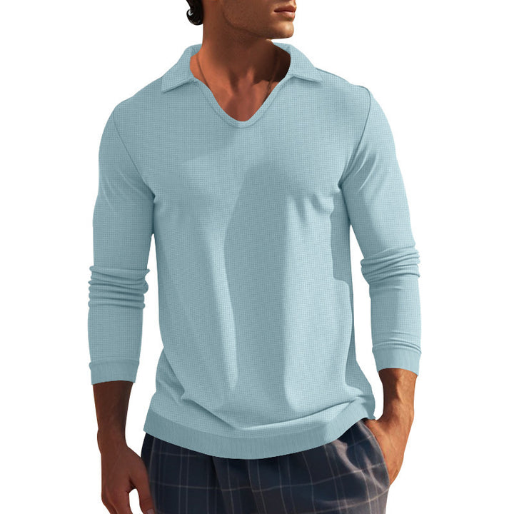 Herren Langarm-Shirt mit modernem V-Ausschnitt und strukturiertem Design Echoarchiv