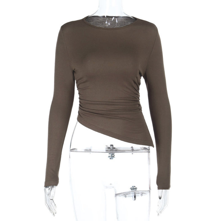 Damen asymmetrisches gerafftes bauchfreies Langarmshirt – Avérine