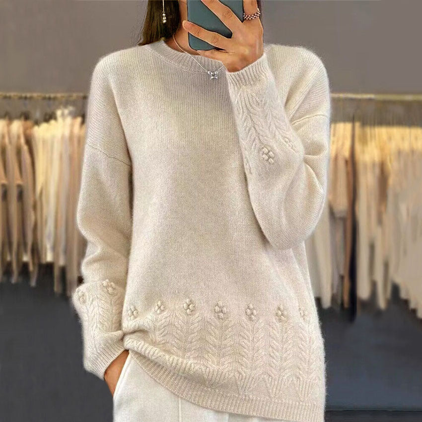 Damen nan kuscheliger Oversize Kaschmir-Mix Pullover mit Zopfmuster und Perlenapplikation Echo Archiv